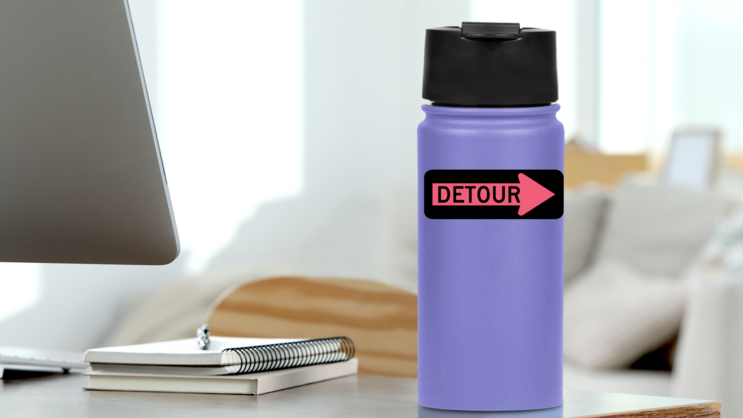 Pink Detour Right Sticker on a Water Bottle (New) example