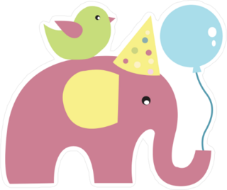 Pink Elephant and Bird Sticker