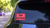 Pink End Detour Sticker on a Rear Car Window (New) example