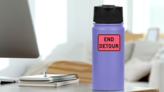 Pink End Detour Sticker on a Water Bottle (New) example