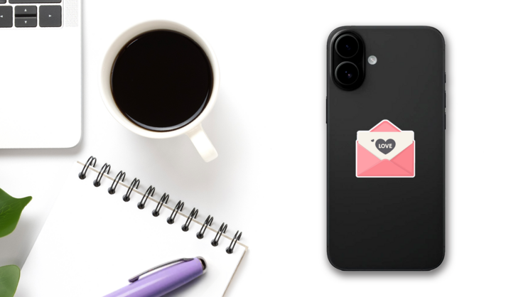 Pink Envelope Love Heart Icon Sticker on a Phone (New) example