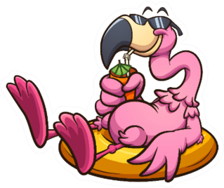 Pink Flamingo On A Lifesaver And Having A Tropical Drink Sticker