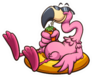 Pink Flamingo On A Lifesaver And Having A Tropical Drink Sticker