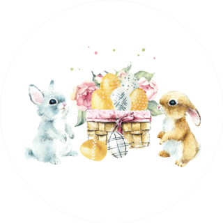 Pink Flowers, Easter Eggs & Rabbits Happy Easter Sticker