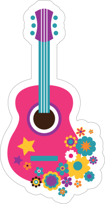 Pink Guitar with Flowers Hippie Sticker