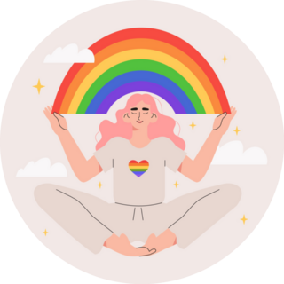 Pink Haired Person Holding Pride Rainbow Sticker