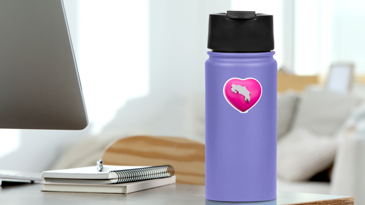 Pink Heart Costa Rica Sticker on a Water Bottle (New) example