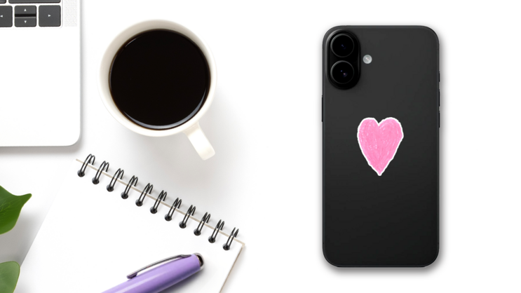 Pink Heart Shape Drawing Sticker on a Phone (New) example