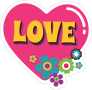 Pink Heart with Flowers Hippie Sticker