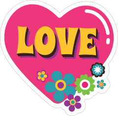 Pink Heart with Flowers Hippie Sticker