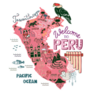 Pink Illustrated Map Of Peru Illustration Sticker