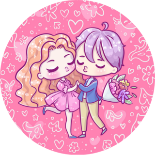 Pink Kawaii Valentine Day Anime Girl And Boy
