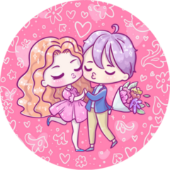 Pink Kawaii Valentine Day Anime Girl And Boy