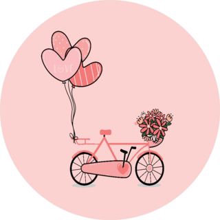Pink Lady Bicycle With Flower Basket And Heart Balloons Sticker