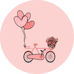 Pink Lady Bicycle With Flower Basket And Heart Balloons Sticker