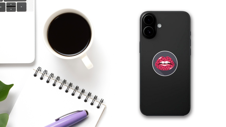 Pink Leopard Lips Sticker on a Phone (New) example