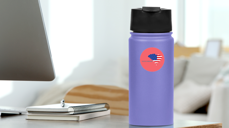 Pink Map Of South Carolina, Usa Sticker on a Water Bottle (New) example
