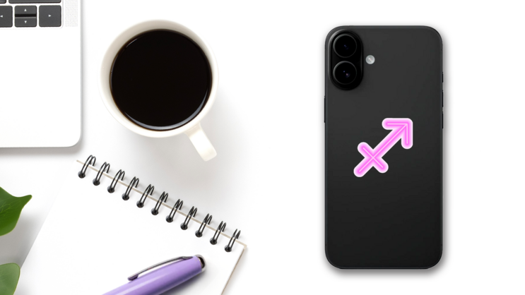 Pink Neon Zodiac Sign Sagittarius Sticker on a Phone (New) example