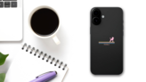 Pink Poodle Retro Sticker on a Phone (New) example