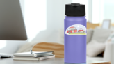 Pink Retro Car With Camper Sticker on a Water Bottle (New) example