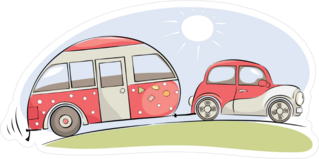 Pink Retro Car With Camper Sticker