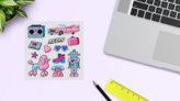 Pink Retro Sticker Sheet on a Desk (New) example