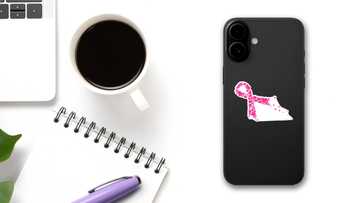Pink Ribbon Made Of Hearts Sticker on a Phone (New) example
