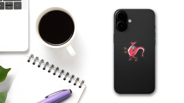 Pink Standing Dragon Sticker on a Phone (New) example