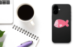 Pink Striped Fish Sticker on a Phone (New) example