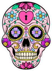 Pink Sugar Skull With Heart And Flowers Sticker