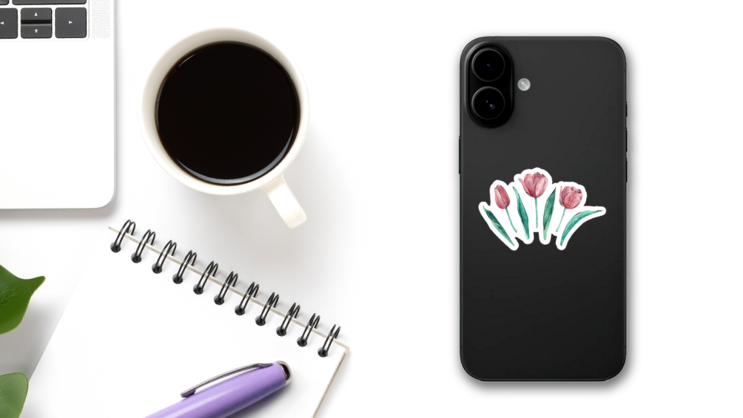 Pink Tulips Sticker on a Phone (New) example
