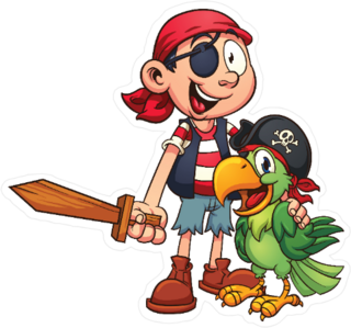 Pirate And Parrot Cartoon Sticker
