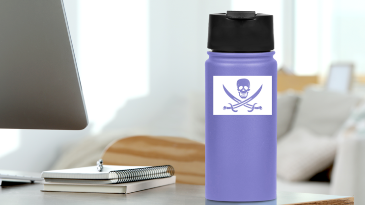 Pirate Flag With Swords Sticker on a Water Bottle (New) example