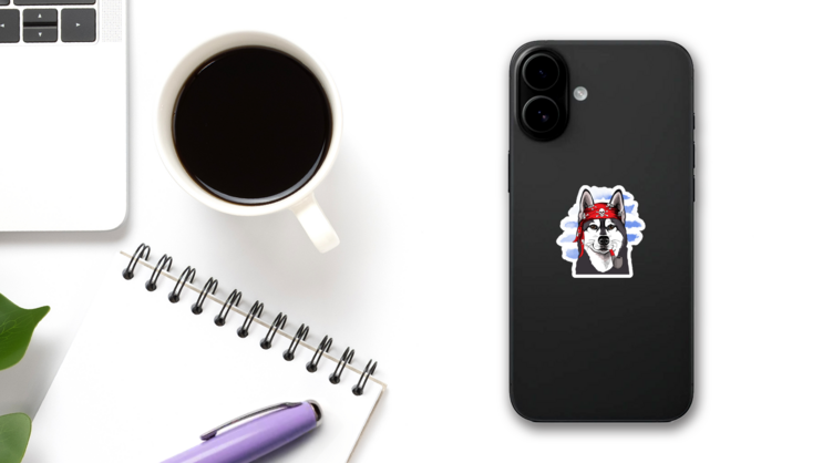 Pirate Husky Sticker on a Phone (New) example