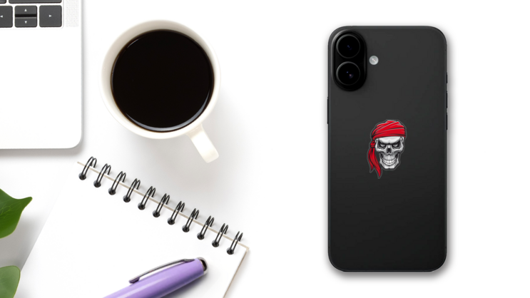 Pirate Mate Skull with Bandana Sticker on a Phone (New) example
