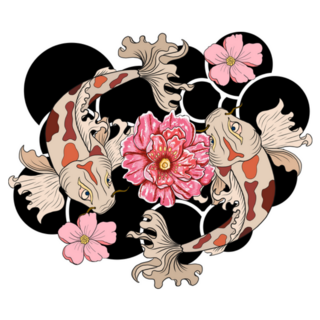 Pisces Beautiful Zodiac Fish On Floral Black Sticker