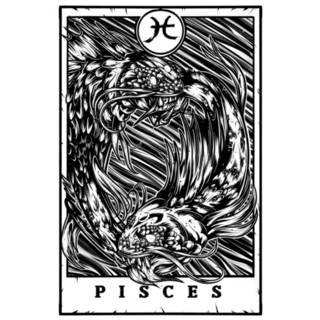 Pisces Blackwork Tarot Card Sticker