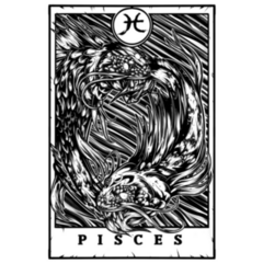 Pisces Blackwork Tarot Card Sticker