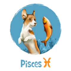 Pisces Dog and Fish Illustration Sticker