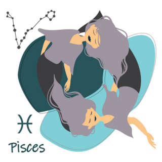 Pisces Illustration Two Girls Floating Sticker