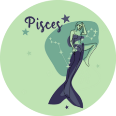 Pisces Mermaid In Constellation Green Sticker