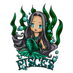 Pisces Sign Chibi Cute Mermaid Girl Sticker