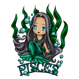 Pisces Sign Chibi Cute Mermaid Girl Sticker