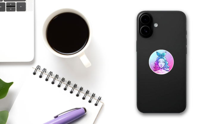 Pisces Zodiac Colorful Artwork Fish Tail Hair Sticker on a Phone (New) example