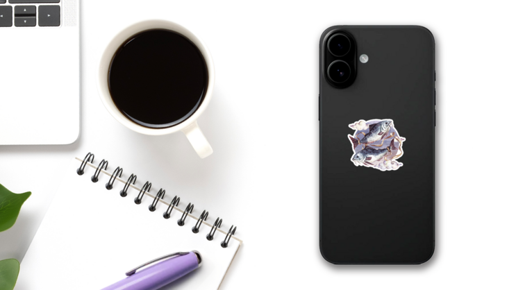 Pisces - Zodiac Symbol In Watercolor Sticker on a Phone (New) example