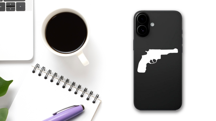 Pistol Gun Sticker on a Phone (New) example