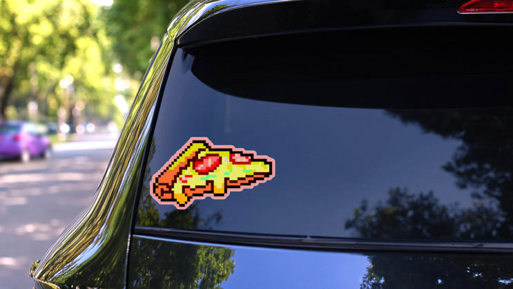 Pixel Art 8-Bit Pizza Sticker on a Rear Car Window (New) example