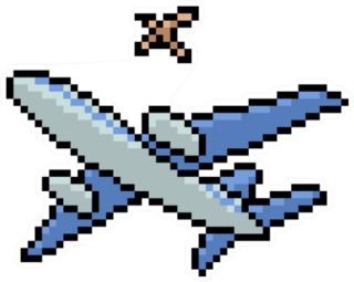 Pixel Art Airplane And Bird Isolated Cartoon Sticker