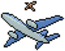 Pixel Art Airplane And Bird Isolated Cartoon Sticker