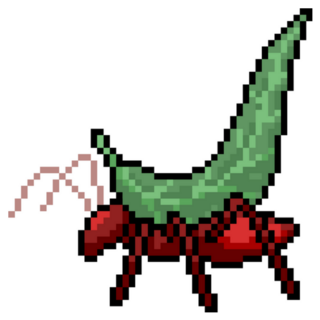 Pixel Art Ant Carrying Leaf Sticker